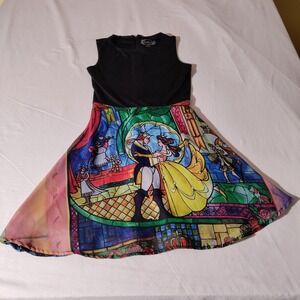 Beauty and the Beast Skater Dress Sz XS Stained Glass‎ Belle Fit Flare Disney